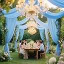 VOK Blue Wedding Arch Draping Fabric Chiffon Fabric, 29in x 18Ft Sheer Chiffon Outdoor Curtain for Wedding Ceremony Birthday Party Decoration (Blue,1 Panel)