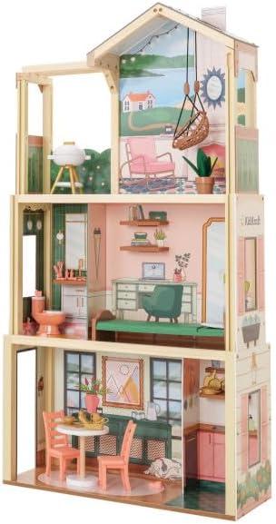 KidKraft Click & Play Fully Assembled Pop-Up Wooden Dollhouse; 50 Pieces, 1:12