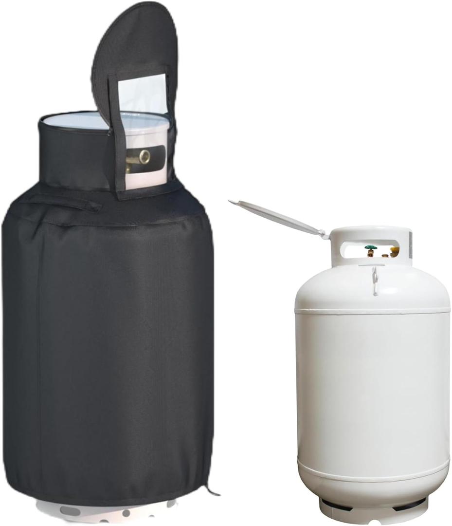 420 lb Propane Tank Cover, Heavy Duty 600D Waterproof and Dustproof Oxford Fabric, Double Fabric, Top Zipper Design for Easy Opening and Closing of Valves, for 420 lb Propane Tanks, Black