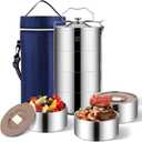 GOLDEN KEY 80oz Stainless Steel Stackbale Lunch Box for Adult, 4-Tier Insulated Food Container, Leak-Proof & Stackable Large Capacity Metal Bento Box with Lunch Bag, (80OZ, Silver)
