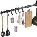 Adhesive Wall Mounted Pot Pan Rack, Kitchen Wall Mounted Detachable Pan Lid Utensils Organizer Hanging Rail with 8 Hooks for Kitchen Bathroom Bedroom,17.7''