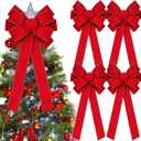 Yinkin 4 Pcs Extra Large Christmas Bows 15'' x 44'' Velvet Christmas Tree Topper Bows Holiday Vintage Handmade Wreath Ornament for Gift Wrapping Xmas Outdoor Indoor Decor(Red,Classic Style)