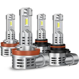 H11 9005 Bulbs Combo, 60000LM 800% Ultra-Brighter Real 1:1 Mini Size 6500K Cool White HB3 High H9 H8 Low Dual Beam Light Kit, Wider Vision Driving Spot Lights Plug-N-Play No Flicker, Pack of 2