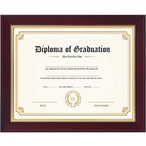 8.5x11 Diploma Frame Real Wood with Gold Trim, Mahogany Frame with Real Glass