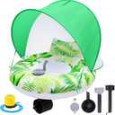 Motorized Pool Float with Canopy for Adults, Electric Inflatable Pool Lounger with Motor, Floating Chair Tube with Pusher Handles, Cupholder, Foot Pump for Summer Party, Beach, Lake, Calm Water