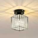 Modern Semi Flush Mount Ceiling Light, Crystal Square Hallway Light, Black Close-to-Ceiling Fixture for Living Room, Kitchen, Bedroom, Bathroom, Entryway