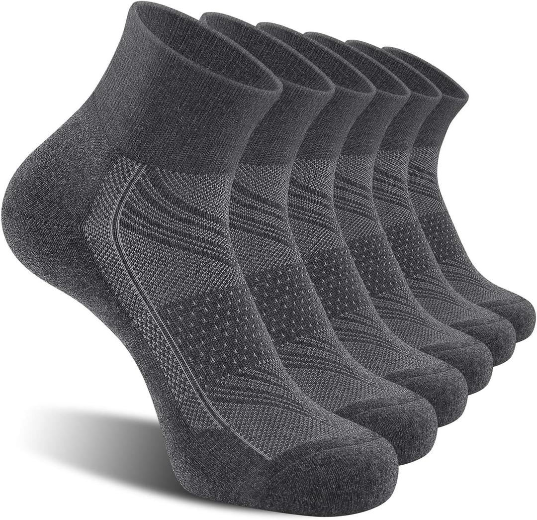 CelerSport 6 Pack Men's Ankle Socks with Cushion, Sport Athletic Running Socks (9-12, Dark Gray)