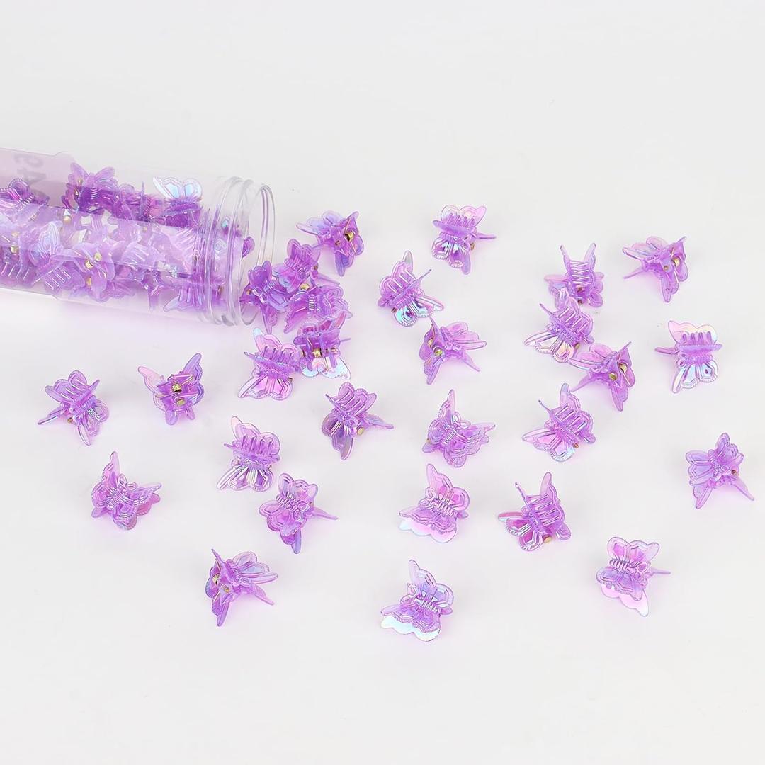 YISSION 60 PCS Purple Iridescent Butterfly Hair Clips, Mini Holographic Hair Barrettes for Women & Girls, Small Hair Accessories for Braids, Party, Daily Styling, Festival Gift - Jar Packaged