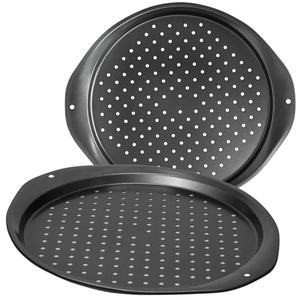 Wokic Pizza Pan 14-Inch Non-Stick Large with Perforated Round Carbon Steel Pizza Baking Pan, suitable for home and restaurant use. 2-Piece,Pizza Tray - Dishwasher Safe (Dark gray)