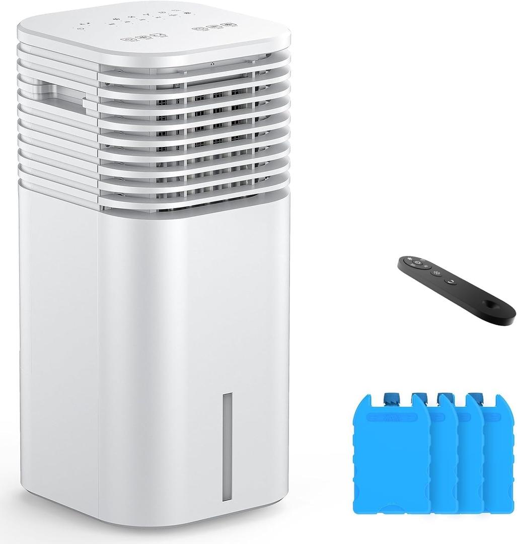 FLOWBREEZE 24" Windowless Portable Air Conditioner, 15H Timer&120Oscillation, 3-IN-1 Portable AC Unit with Remote, 2Gal Tank, 3 Modes & Speeds, Ultra-Quiet Ventless Swamp Cooler for HomeOffice, Milk