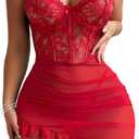 Girece Sexy Lingerie for Women Babydoll Lingerie Dress with Underwire Push Up Bra Lace Chemise Ruffle Hem Valentines Gift XL