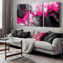 Black and Pink Abstract Wall Art for Office - Modern Art Wall Decor Living Room - Large 3 Piece Canvas Wall Art for Bedroom Size 24" x 36"