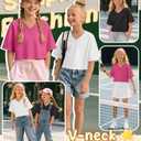 LessonZoo 3 Pack Girls Short Sleeve Crop Tops V Neck Cute Cropped T Shirts Summer Casual Tops Basic Tees Size 5-14 Years(Black, White, Rose Red,13-14 Years)