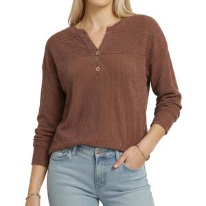MANGOPOP Ribbed Henley Sweatshirt for Women, Oversized Casual Long Sleeve Pullover Top with Decorative Buttons