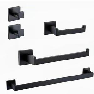 5-Pieces Matte Black Bathroom Hardware Accessories Set,LSWYYP Premium Stainless Steel Square Wall Mounted-Includes 23.6 Inch Towel Bar, Toilet Paper HolderTowel Holder, 2 Robe Towel Hooks