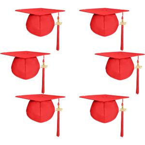 6pcs Graduation Caps Unisex Adult Matte Caps with Tassels in Same Color Detachable Golden Year Charm 2025 2026 (Red)