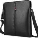 YumSur Mens Shoulder Bag, Leather Messenger Handbag Crossbody Bag for Men Purse iPad Bag for Business Office Work School with Adjustable Strap Black