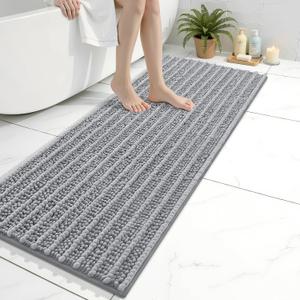 Arotive Luxury Bathroom Rugs 47x17, Extra Soft Thick Absorbent Shaggy Chenille Bath Rugs, Non-Slip Machine Wash Dry, Bath Mats for Bathroom Floor, Tub and Shower, Home Decor Accessories, Light Grey