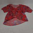 Women's Floral Print Puff Sleeve Kimono Cardigan Loose Cover Up Casual Blouse Tops (Large, Aa Boho Red)