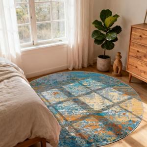 Modern Abstract 4x4 Round Area Rug Non Slip Non Shedding Rug Low Pile Stain Resistant for Bedroom Living Room Office Dining Room,Multi Color