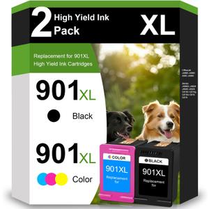 901 Ink Cartridges Replacement for HP 901 901XL 901 XL for HP Printer Compatible with Officejet 4500 J4524 J4540 J4550 J4580 J4624 J4680 Printer High Yield (1 Black, 1 Tri-Color)