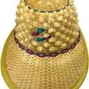 Unisex Bamboo Woven Sun Hat Wide Brim Asian Hat Breathable Pineapple Style Uv Protection Men's Caps for Beach Outdoor Activities Performance (Yellow)