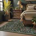 Lahome Claude Floral 5x7 Washable Living Room Rugs, Green Area Rugs for Bedroom Rubber Backed, Botanical Thin Stain-Resistant Carpet for Dining Room, Guestroom, Kids Room, Living Room Decor