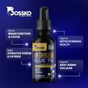 Bossko Methylene Blue 1% Solution 99.99% Pure Pharmaceutical Grade with B12 & Magnesium | Brain & Cellular Support | Third-Party Tested Dietary Supplement Drops 60ml
