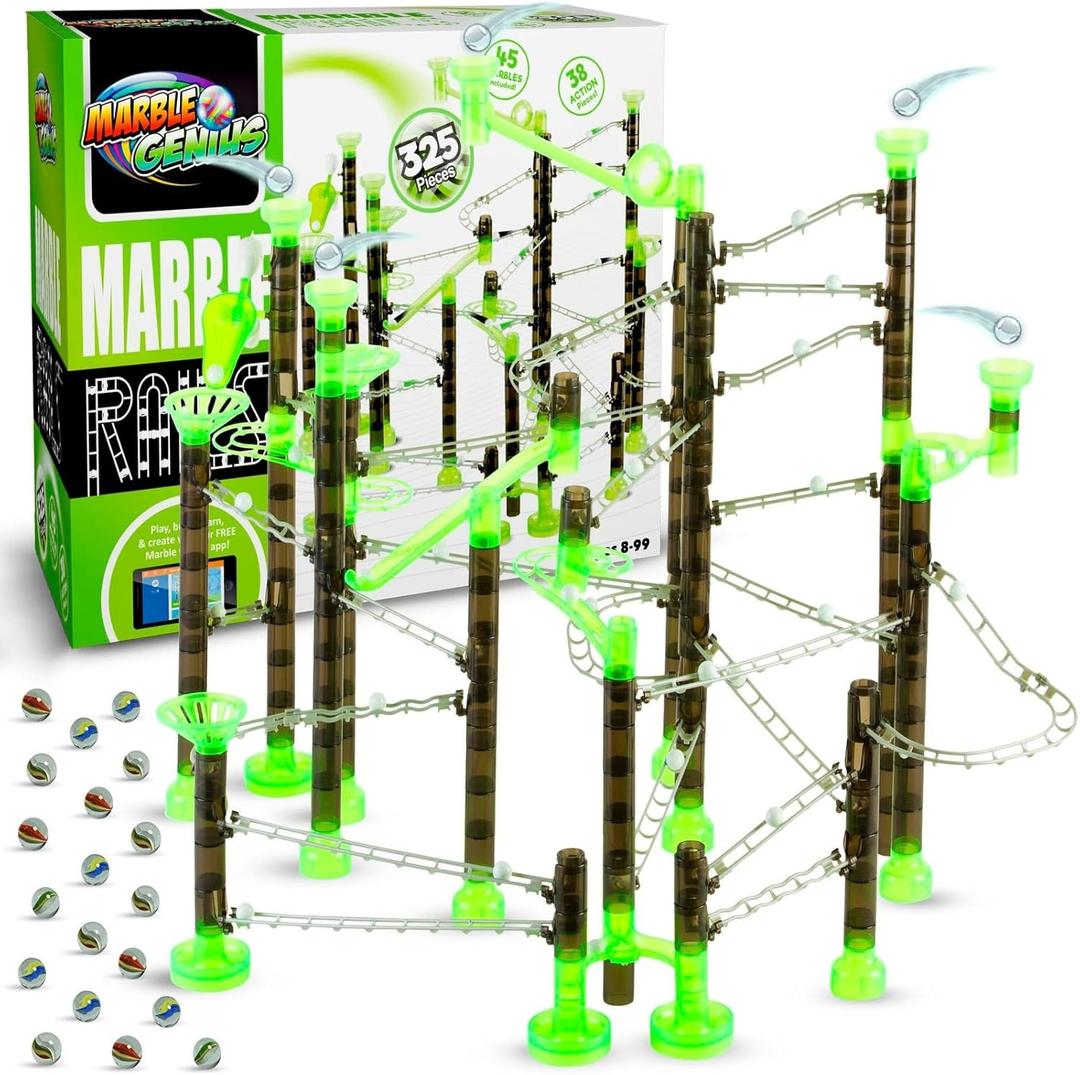 Marble Genius Marble Rails Super Set, 325 Piece Marble Run for Kids 8+ (45 Marbles, 15 Rail Pieces, 10 Base Pieces & More), STEM, Full-Color Instructions, Great for Kids & Teens