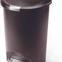 simplehuman 50 Liter / 13 Gallon Semi-Round Kitchen Step Trash Can with Secure Slide Lock, Mocha Plastic