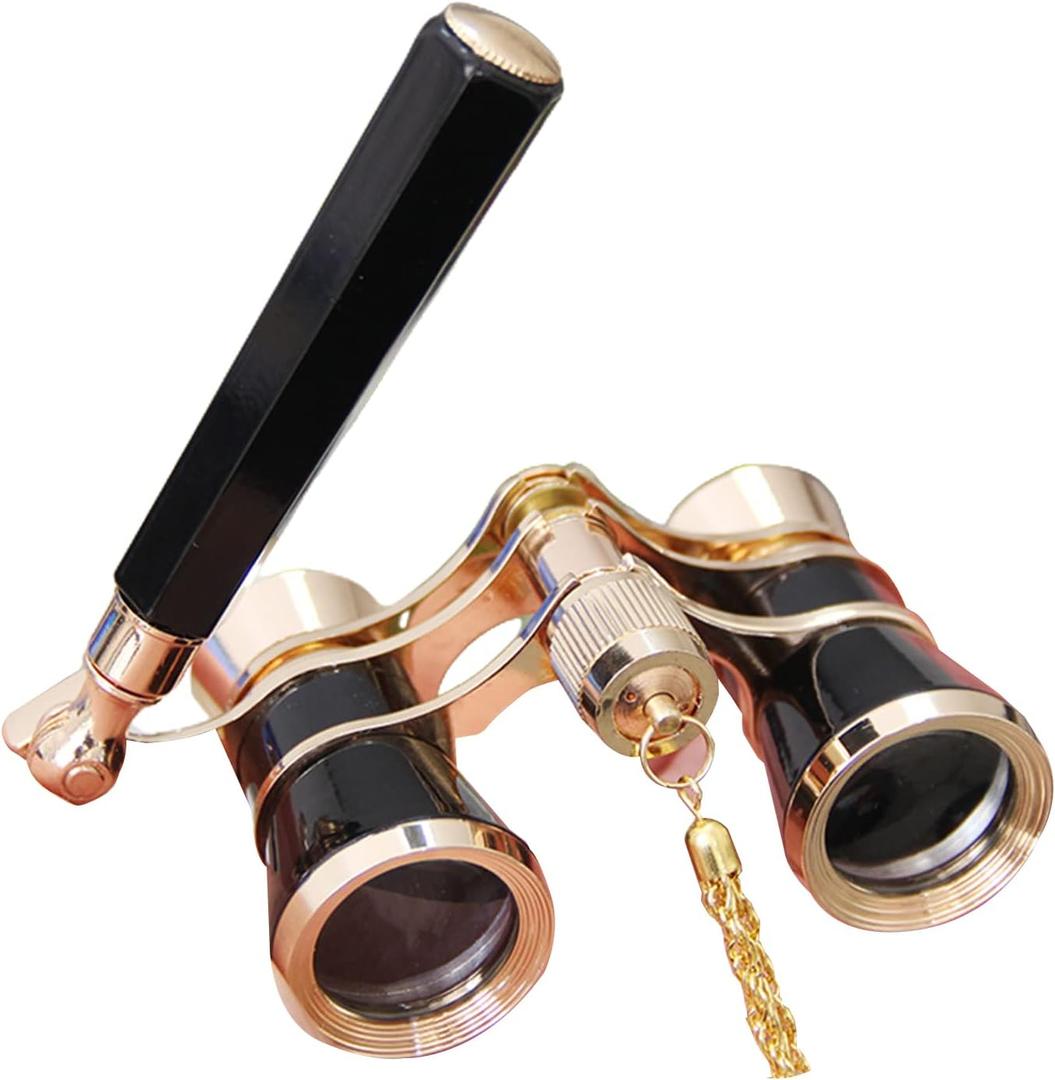 Opera Glasses Binoculars, Vintage 3X25 Mini Opera Glasses Binoculars with Adjustable Handle and Chain for Women Kids for Musical Concerts and Theater (BK)