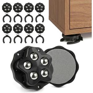 Furniture Sliders with 360 Self Adhesive Caster Wheels Mini Rollers for Furniture, Storage Bins & Appliances Black, (8, Black)