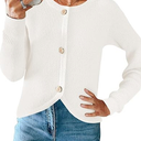 Saodimallsu Womens Cropped Cardigan Sweaters Button Up Long Sleeve Crewneck Fall Dressy Casual Knit Sweater Jackets (Small, White)