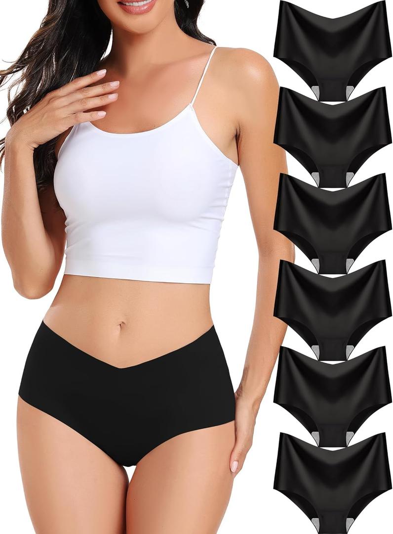 Women's Seamless No-Show Bikini Underwear Comfortable Stretch Invisible Hipster Panties for Everyday Wear 6PACK (Large, Black)