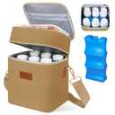 PIIOSER Breastmilk Cooler Bag with Ice Pack Fits 6 Baby Bottles Up to 9 Ounce, Insulated Baby Bottle Tote Bags, Double Layer Waterproof Leak-Proof with Shoulder Strap for Nursing & Working Mom (Brown)