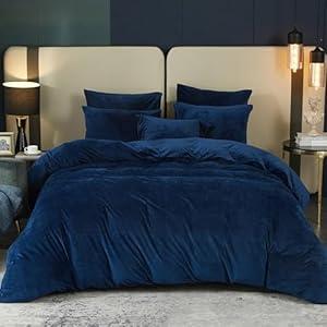 SE SOFTEXLY Navy Velvet Duvet Cover Set Twin Size - 2-Piece Ultra Soft Comforter Cover with Zipper Closure, Corner Ties, Velour Texture - Luxury Cozy Flannel Duvet Cover with Pillowcase - 68" x 90"