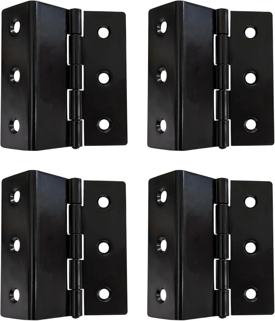 QCAA Heavy Duty 3 Fold Retro Chest Hinge, Half Surface for Chest, Cabinet, Furniture, 3" x 1.8mm, Matte Black, Made in Taiwan, 4 Pack