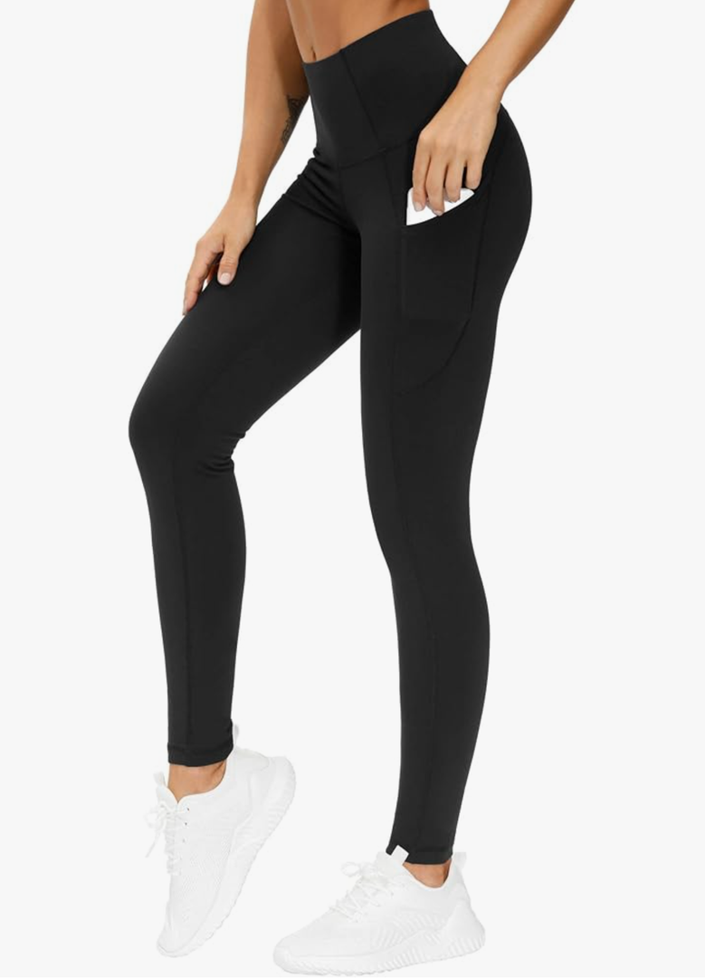 THE GYM PEOPLE Thick High Waist Yoga Pants with Pockets, Tummy Control Workout Running Yoga Leggings for Women S