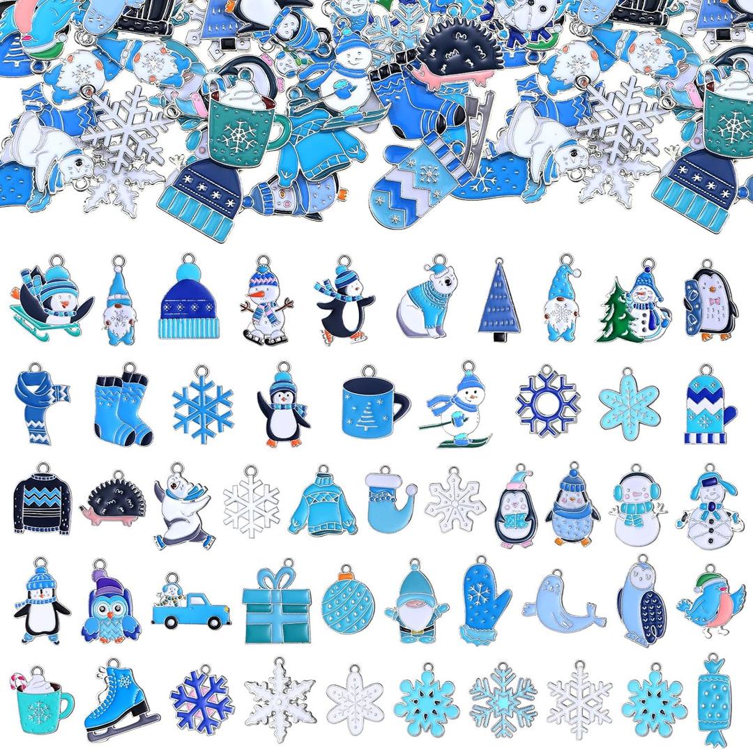 Tudomro 200 Pcs Christmas Winter Charms for Jewelry Making Bulk Cute Snowflake Snowman Dwarf Polar Bear Charms Bracelets Necklaces Earrings Socks DIY Craft Supplies Gifts