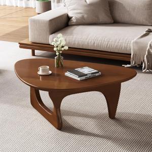 Wood Coffee Table, Mid Century Modern Triangle Coffee Table for Living Room, Rustic Solid Wood Legs and Tabletop, Farmhouse Walnut Accent Center Table for Small Spaces (35.5in)