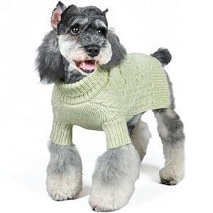 KYEESE Dog Sweater Warm Dog Coats with Classic Cable Knit Long Sleeve Knitwear Dog Clothes, Turtleneck Stretchy Dog Sweater for Small Dog, Green, Small