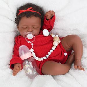 CHAREX Realistic 18 Inch Reborn Baby Doll - African American Sleeping Newborn Handcrafted Lifelike Black Skin Perfect for Kids Aged 3 and Up with Accessories