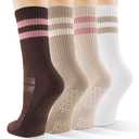 2 x CS CELERSPORT Pilates Socks for Women, 4 Pairs Yoga Crew Non Slip Grip Socks for Barre Hospital Gym, Brown, Small, (Mix Colors, S, M)