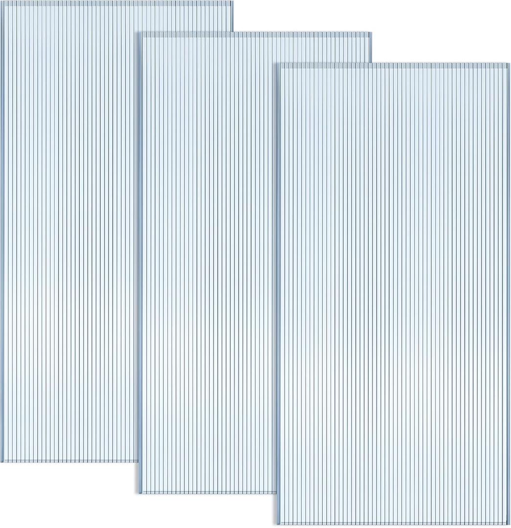Hotop 3 Pcs Polycarbonate Greenhouse Panels Double Layer Polycarbonate Panels Waterproof UV Protected Sheet Corrugated Plastic Roof Greenhouse Replacement Cover (4' X 2' X 0.32")