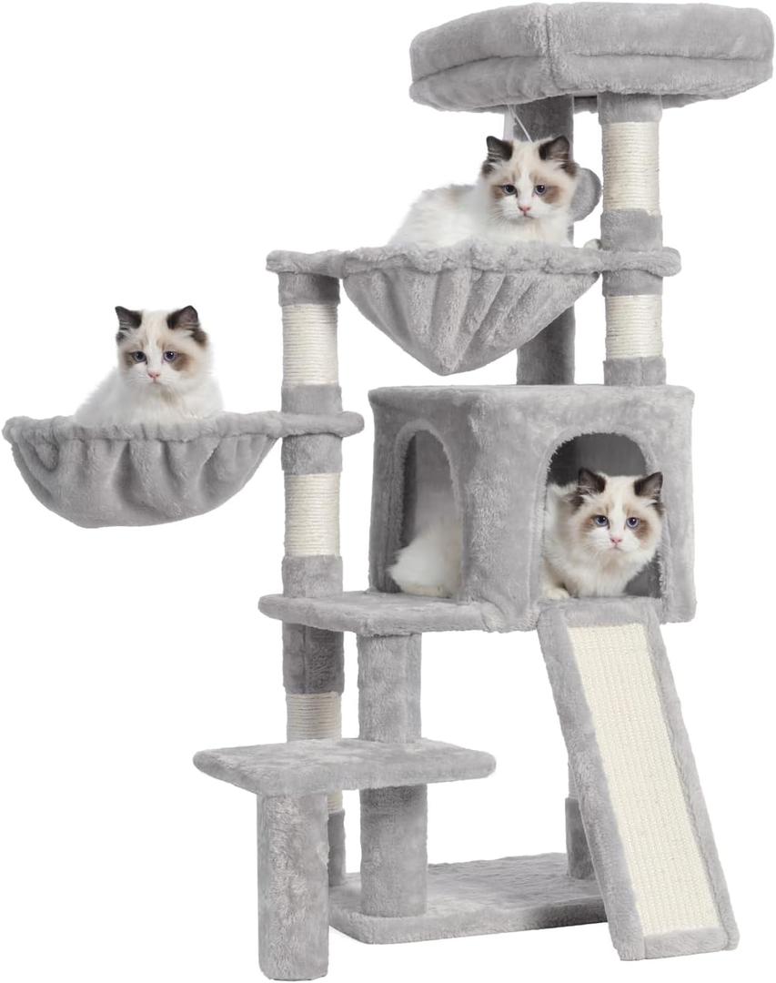 Cat Tree, Cat Tower with condo, 2 Baskets, Large Platform, Scratch Board, Cat Scratching Posts for Indoor Cats, Light Gray GCT003SW (40.2 inch)