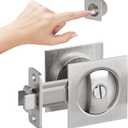 Brushed Nickel Privacy Pocket Door Hardware, 2 3/8" Backset, Zinc Alloy Heavy Duty Square Pocket Door Lock Silver, Solid Pocket Door Handle(1 Pack)