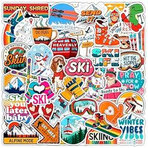 100Pcs Skiing Stickers for Water Bottle, Laptops - Skiing Gifts, Party Supplies & Decoration - Ski Helmet Stickers, Snowboard Decals - Gift for Women & Men