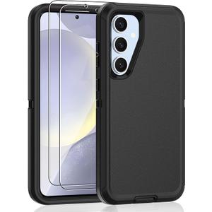 for Samsung Galaxy S25 Plus Case, S24 Plus with [2 Pack] HD Screen Protector, [Military-Grade] Shockproof Dust/Drop Proof 3-Layer Full Body Protection Heavy Duty Case for S25+/ S24+, Black