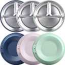 Greentainer 3 Pack Stainless Steel Baby Plates with Suction, Divided Toddler Plates with Removable Silicone Sleeves, Unbreakable Kids Dishes for Dinner & Snack, Non-Toxic, Dishwasher Safe
