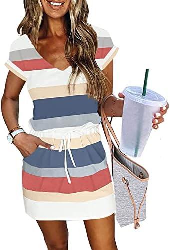 Women's Summer Dress Lantern Sleeve Square Neck Tie Front A-Line Double Layer Hem Mini Dresses, Large